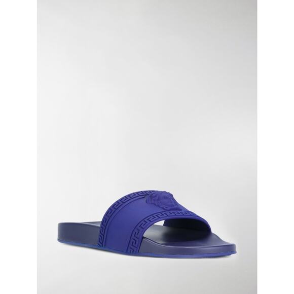 Versace Medusa Palazzo Blue Rubber Logo Slide Pool Sandal Flip Flop Flat 42 9 - Picture 3 of 12